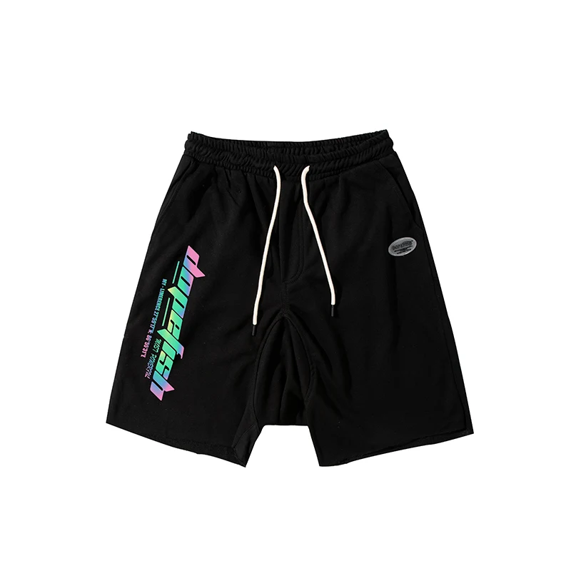 Men's reflective letter printed shorts for nighttime activities. Enhanced visibility and safety for running, cycling, an — photo 3