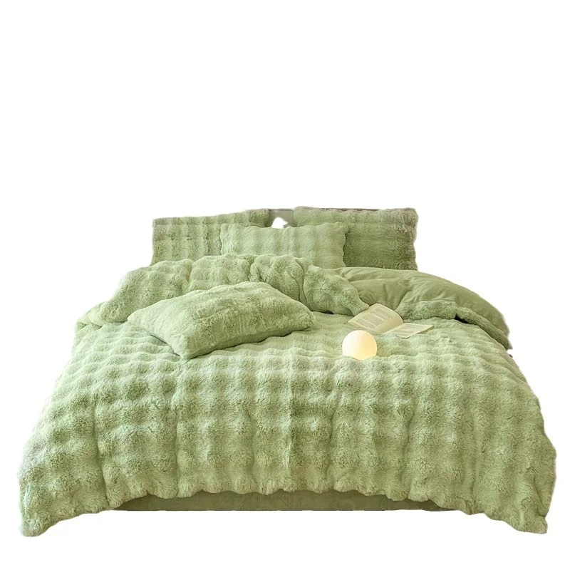Conjunto de quatro peças de pelúcia de fibra de leite, coral fleece térmico espesso, para noites aconchegantes e quentinhas. — foto 16