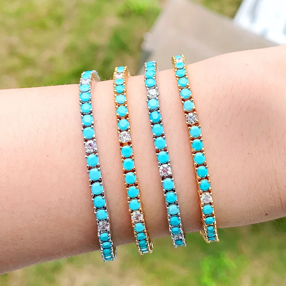 Bracciale con catena tennis turchese e zirconi, fashion semplice ed elegante. Perfetto per un look raffinato e alla moda, adatto ad ogni occasione. — foto 13