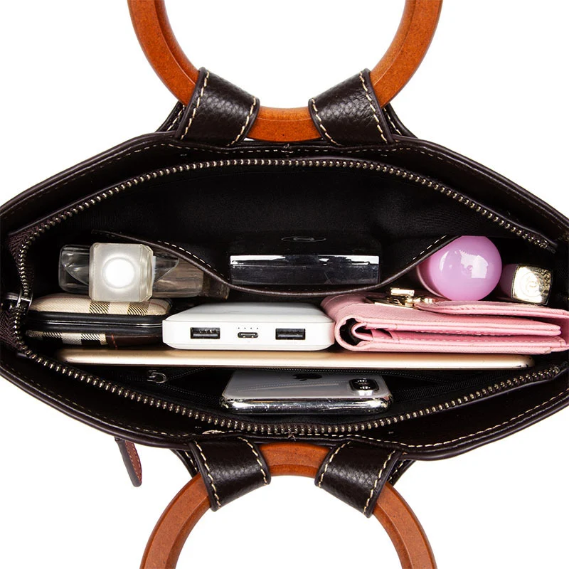 Bolsa feminina de couro genuíno com design vintage. Handbag para mulheres, bolsa de ombro elegante e estilosa. Ideal para diversas ocasiões. — foto 3