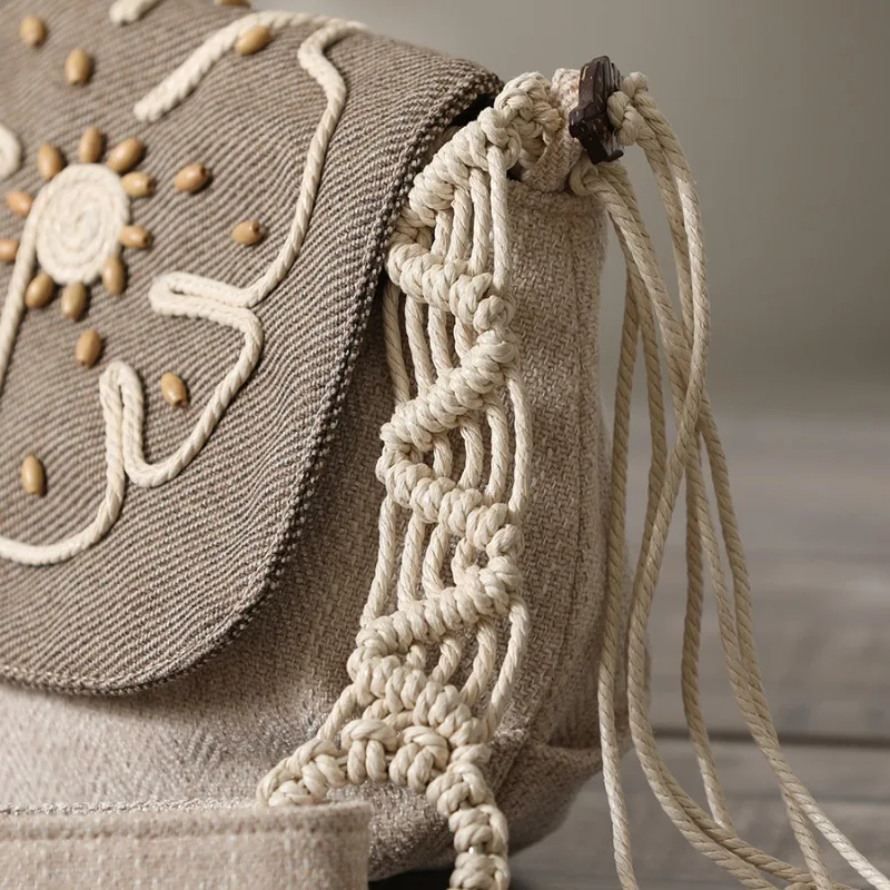 Bolso bandolera étnico ligero de lona tejida para mujer, ideal para uso diario. Cómodo, práctico y con estilo único. — foto 10