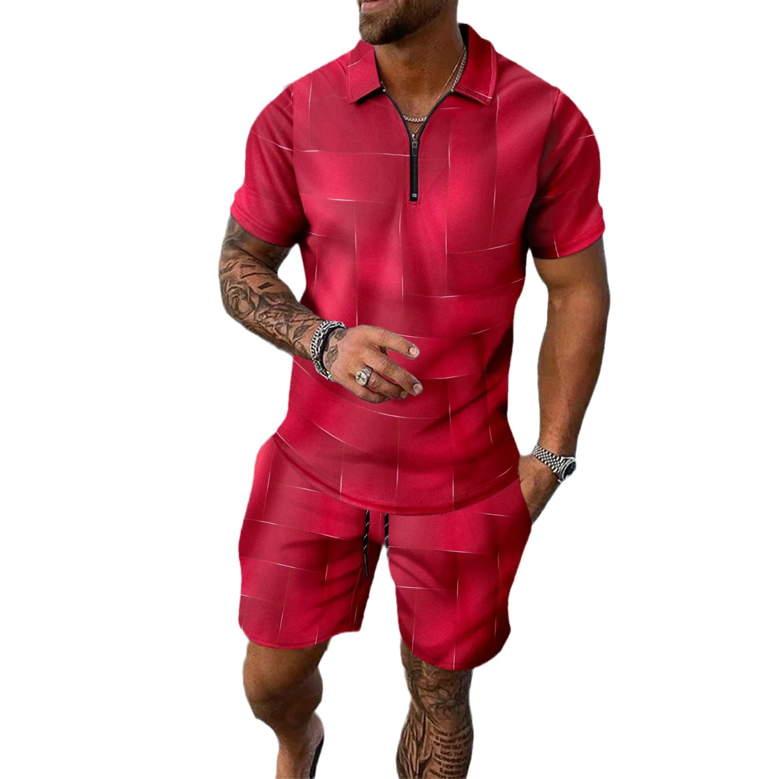 Digital Print Zipper Short Sleeve Men's T-shirt – Stay cool and stylish with this comfortable, breathable tee, perfect f — photo 4