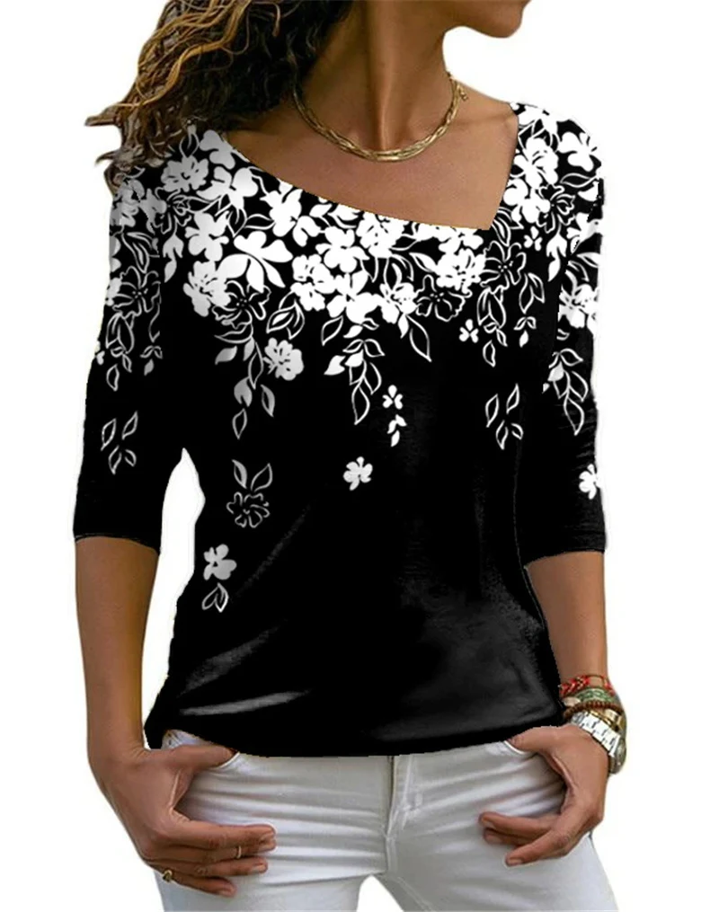 Title 4, Camisa feminina de manga comprida com decote em...