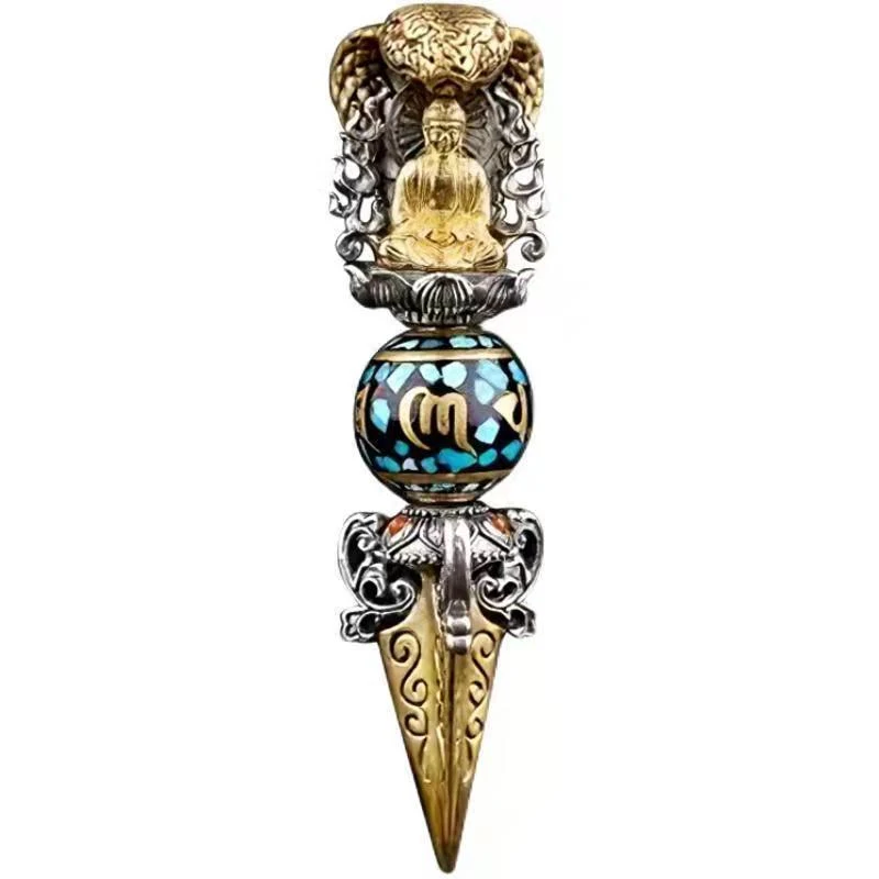 Pingente Vajra com contas giratórias de turquesa e mantra de seis caracteres. Paz e proteção espiritual. Presente ideal. — foto 3