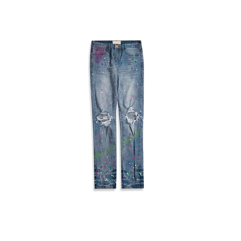 Jeans com gradiente de tinta respingada, para um visual moderno e ousado. Experimente conforto e estilo únicos. Perfeitos para qualquer ocasião. — foto 1