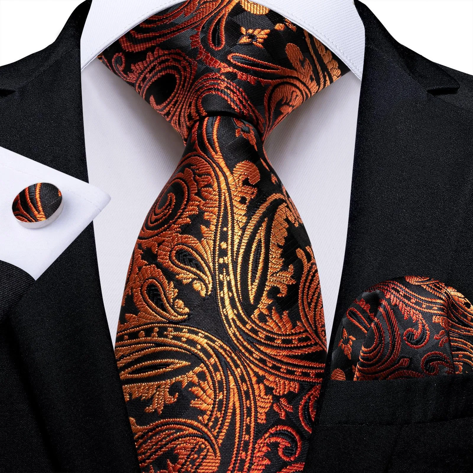 Men's Tie Luxury Black and Gold Striped Silk Woven. Elevate your style with this sophisticated tie, perfect for business — photo 7