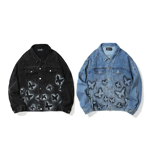 Title 3, Mens Butterfly Print Denim Jacket, European an...