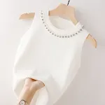 Camisete de seda gelada com miçangas feminina, primavera verão, roupa íntima, fashion, ajuste fino, leve e confortável. — foto 4