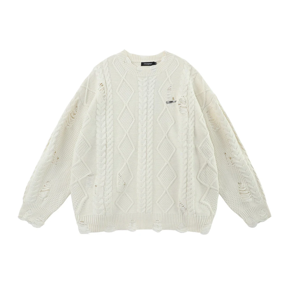 Title 4, Idle style ripped twist round neck knitted swea...