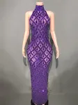 Vestido de festa noturno plus size feminino com strass brilhantes, elegante e reluzente, ideal para arrasar em eventos especiais e celebrações. — foto 15
