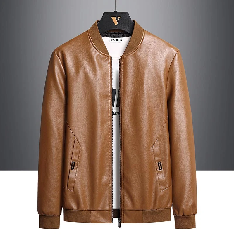 Casaco masculino de couro casual, outono inverno, gola alta, plus size, veludo acolchoado, grosso, para aquecer. — foto 14