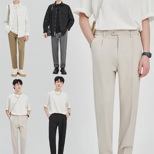 Title 5, Mens Loose Cotton Casual Straight-leg Suit Pan...