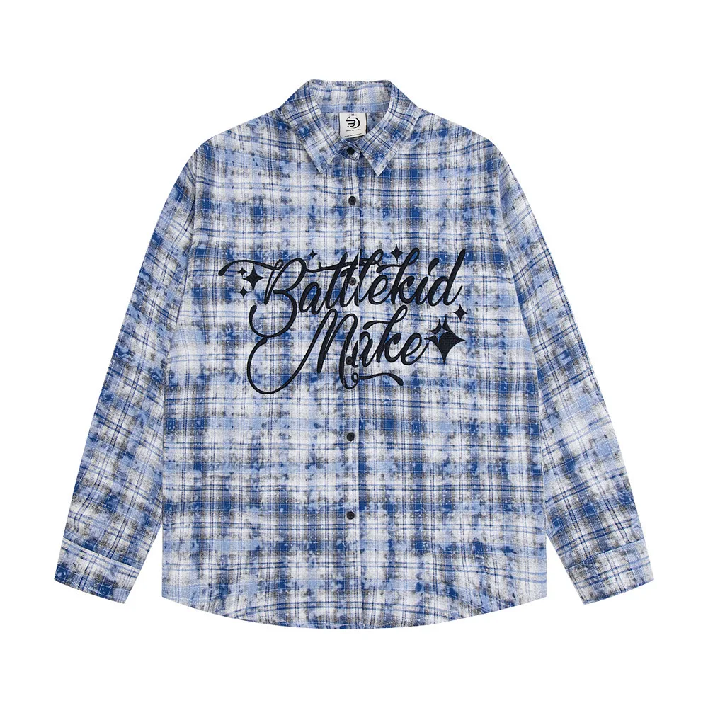 Title 21, Camisa masculina xadrez folgada manga longa. Co...