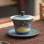 Hand-turned home retro ceramic kiln tea bowl for an authentic tea experience. Enjoy the perfect cup of tea with this uni — photo 2