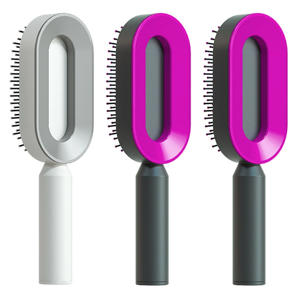 Escova de cabelo autolimpante para mulheres, limpeza com um botão, queda de cabelo, massagem no couro cabeludo, escova antiestática — foto 58