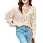 French Bohemian Style Hollow-out Thin Knitted Cardigan for Women, Breathable V-neck Long Sleeve. Perfect for layering an — photo 5