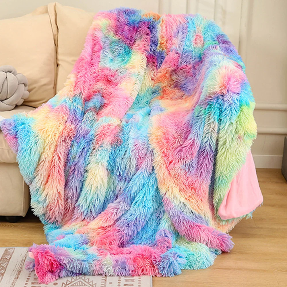 Title 8, Warm Fluffy Shaggy Throw Blanket Bedspread, Fau...