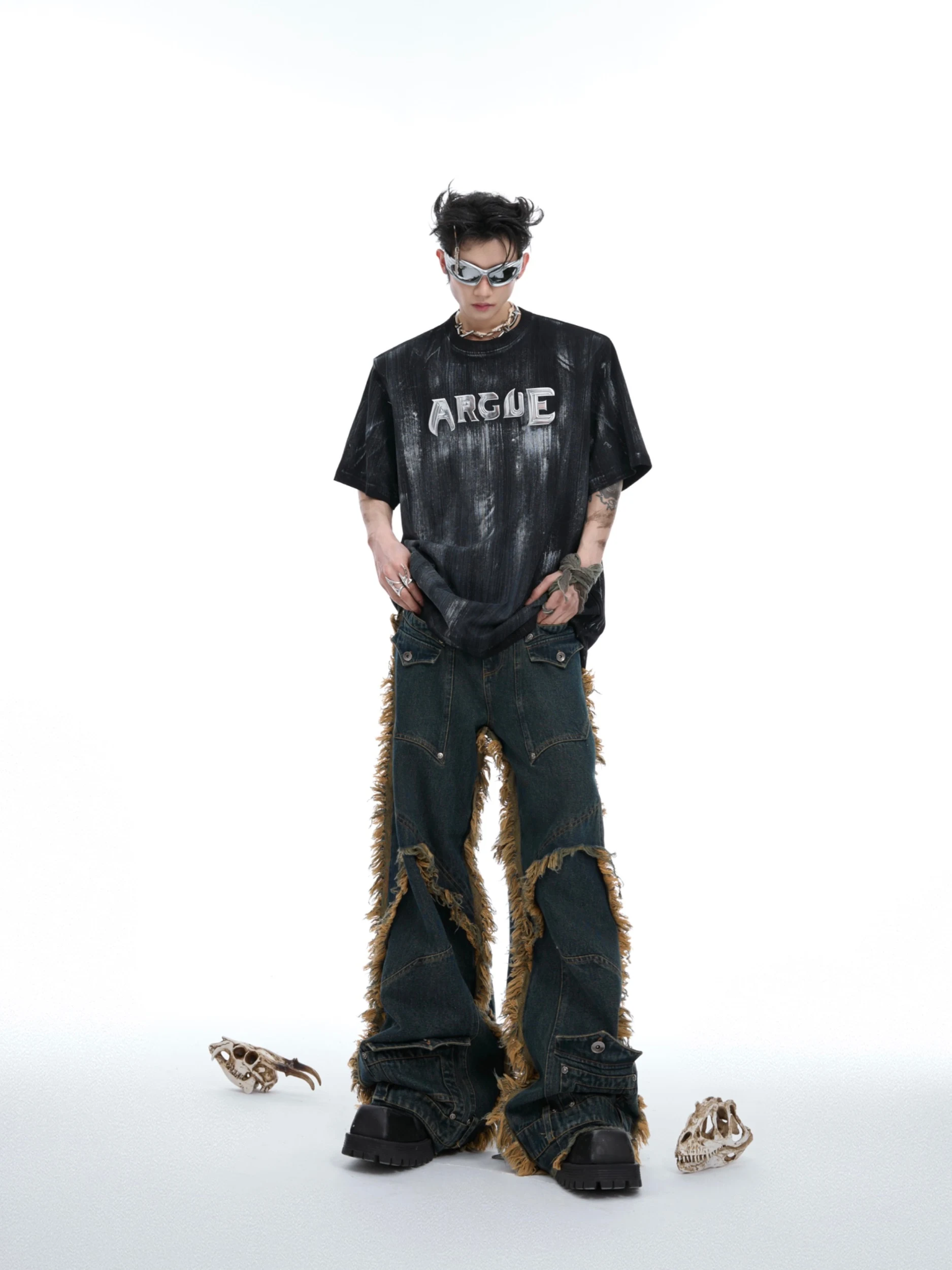 Title 2, Deconstructed Distressed Jeans with Burrs and T...