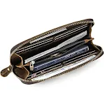 Men's Crazy Horse Leather Retro Embossing Fashion Long Wallet offers stylish storage and durable design, perfect for car — photo 3