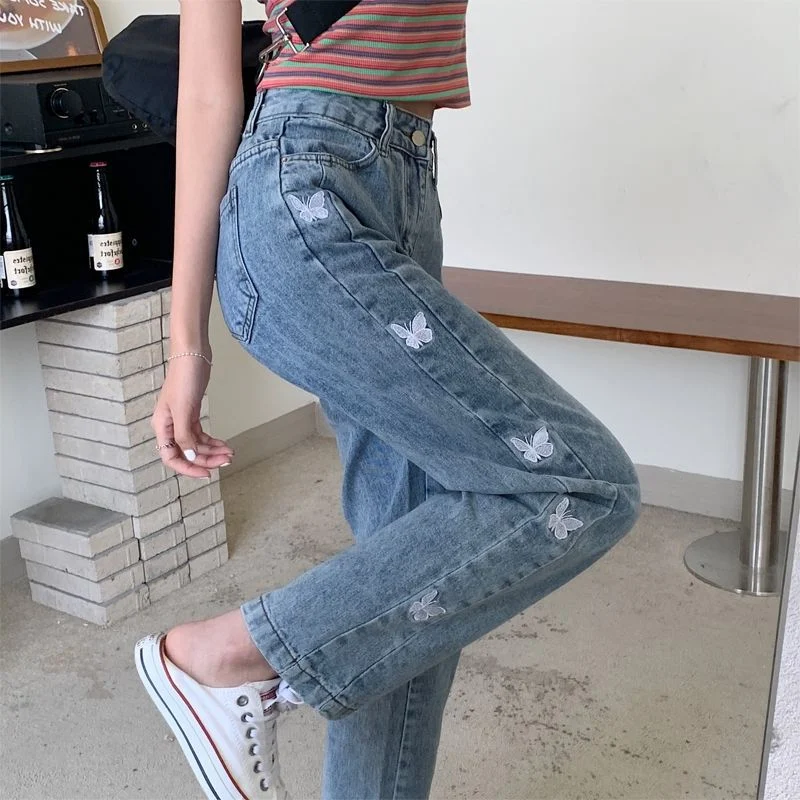 Women's Loose All-match Butterfly Embroidered Straight Jeans, comfortable, versatile, and stylish for everyday wear, eas — photo 1