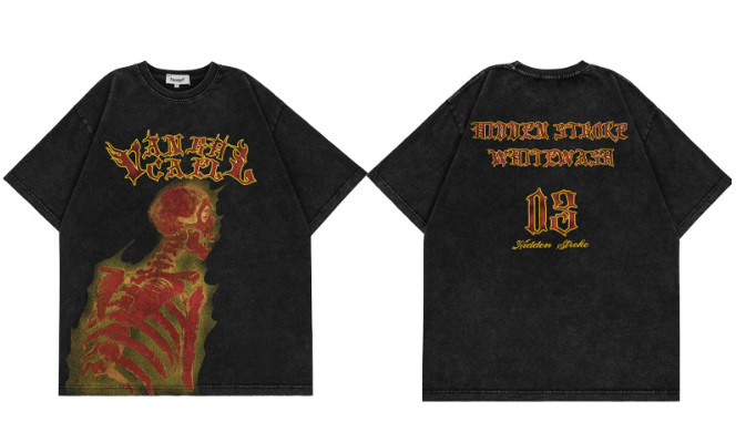 Camiseta Street Skull de manga curta para homens e mulheres, casal solto. Design moderno e urbano para um visual descolado e confortável. — foto 1