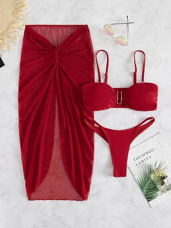 Multicolor Bikini Driedelig met Lange Culottes van Garen in Franse Stijl Zomerse Look voor Strand of Zwembad Comfortabel en Modieus — foto 17