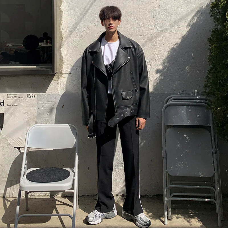 Men's Handsome Oblique Zipper Slim Leather Jacket, a trendy and stylish choice for modern men, providing a sleek look. — photo 4