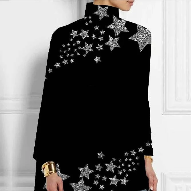 Christmas Abstract 3D Printed Loose Turtleneck Urban Casual Women's T-shirt, stylish comfort for everyday wear. — photo 1