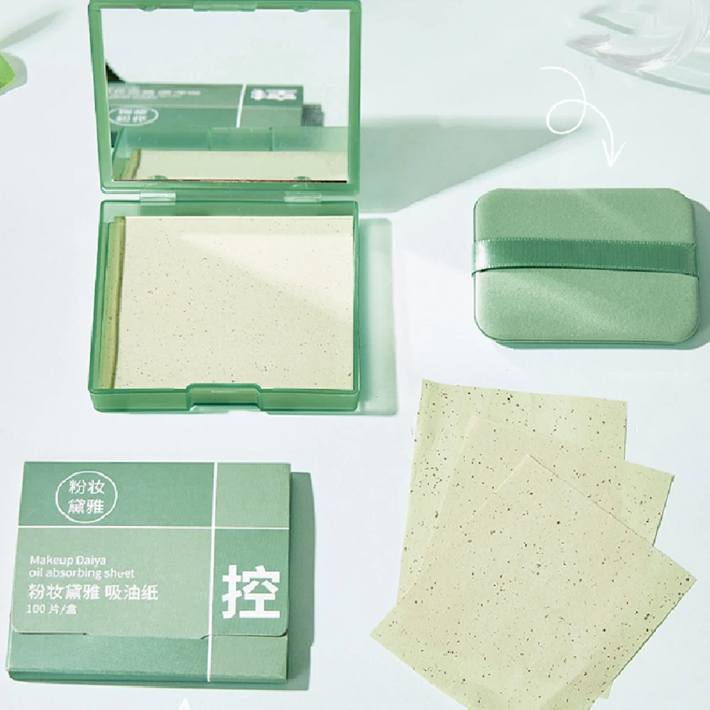 Folhas Absorventes de Óleo Facial com Espelho e Esponja, Chá Verde, Linho e Camurça para Absorção de Óleo — foto 4