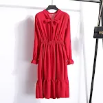 Vestido floral de chiffon coreano feminino primavera. Leve e fluído, ideal para dias quentes. Perfeito para um visual elegante e confortável. — foto 4