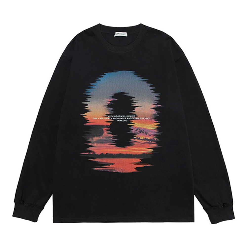 Moletom solto estampado Reflexão do Pôr do Sol para homens, estilo casual e confortável, perfeito para um visual descontraído e moderno. — foto 8