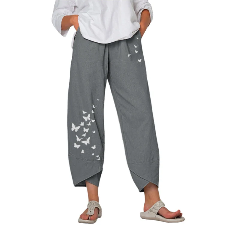 Women's Summer Casual Loose Cotton and Linen Butterfly Print Wide Leg Pants, Comfortable and Breathable, Perfect for Vac — photo 2