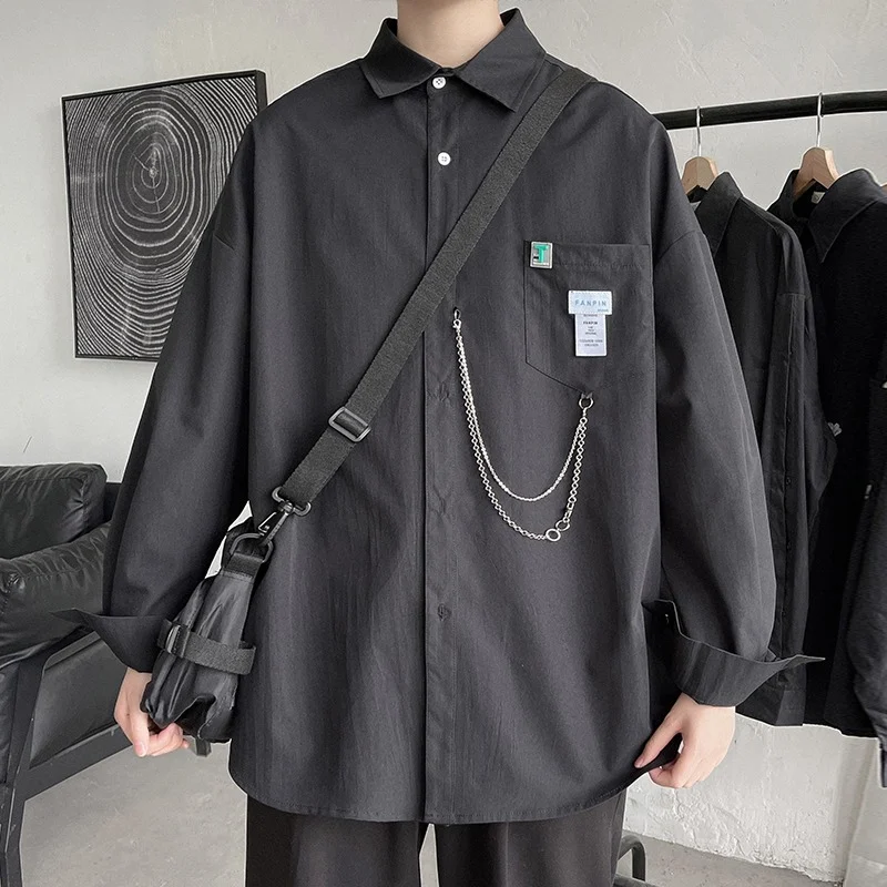 Camisa corrente masculina manga longa Blusa branca Jaqueta uniforme solta Casual Conforto e estilo para uso diário — foto 4