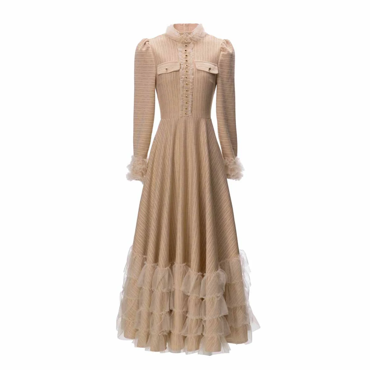 Title 13, Voile Stitching Stand Collar Long Sleeve Oversi...