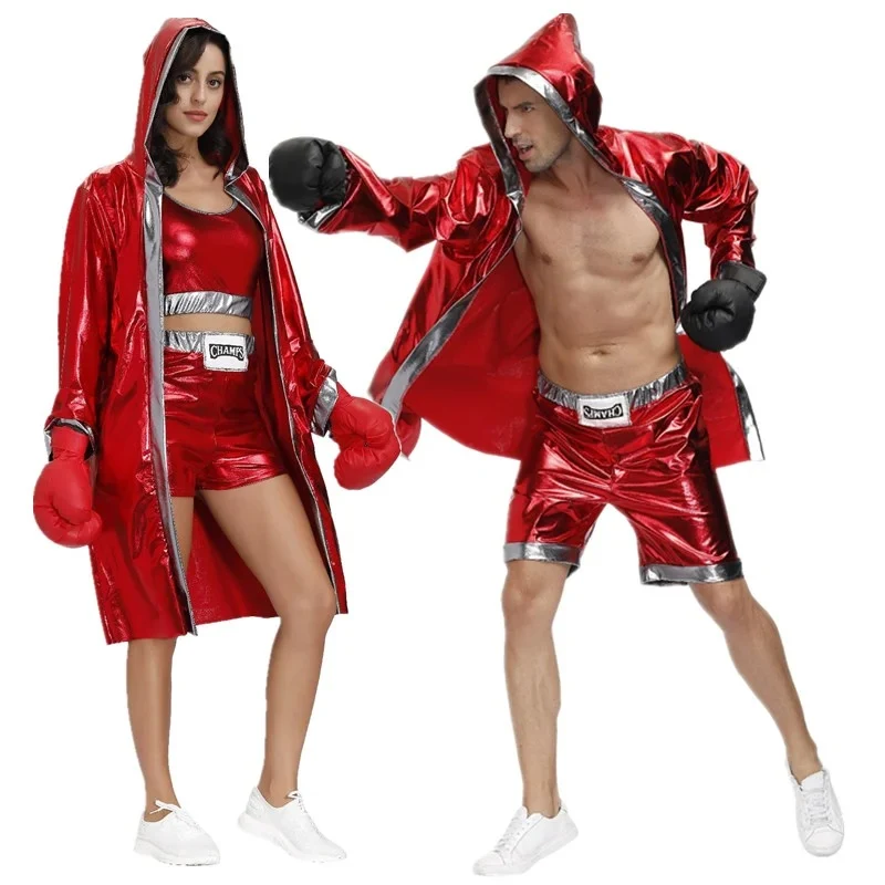 Fantasia de boxeador vermelho para casal perfeita para cosplay. Divirta-se em eventos, festas temáticas ou sessões de fotos com este traje. — foto 5