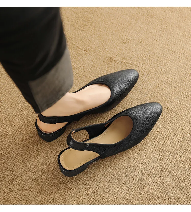 Title 27, Womens Pointed Sheepskin Simple Retro Low Heel...