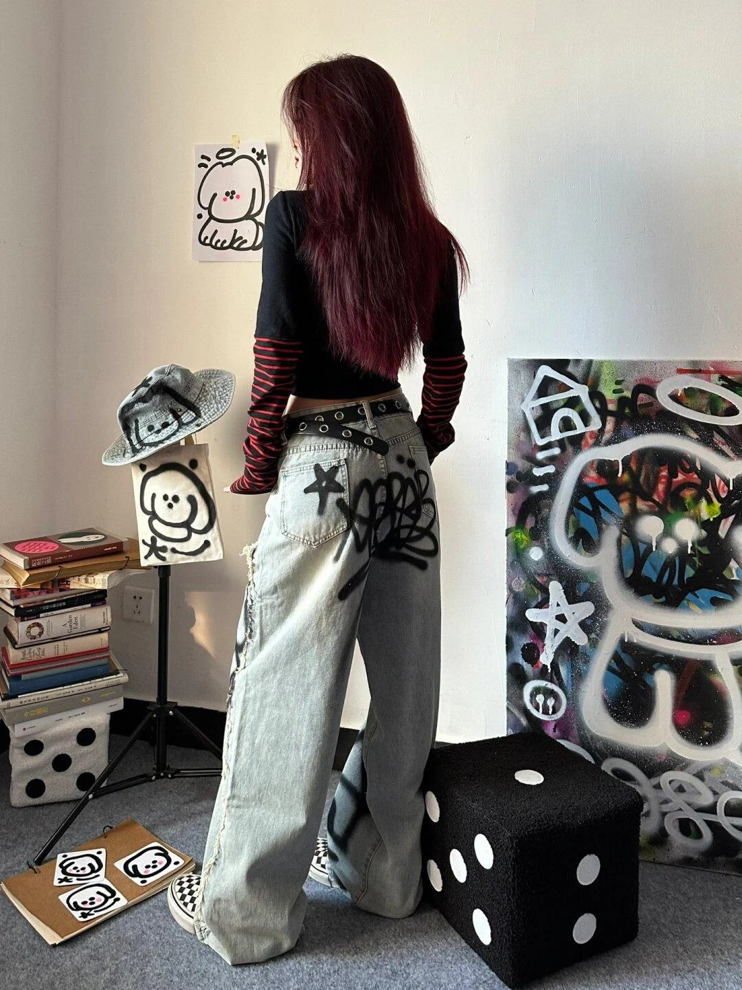 Women's Retro Y2K Graffiti Loose Jeans, a comfortable and stylish choice for everyday wear, offering a relaxed and trend — photo 11