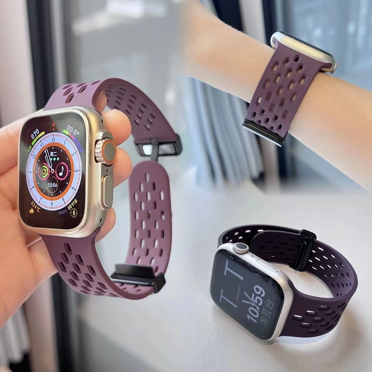 Watchs8 Universal Lochbelüftung Magnetverschluss Silikon Armband für optimalen Halt und Atmungsaktivität am Handgelenk. — foto 33