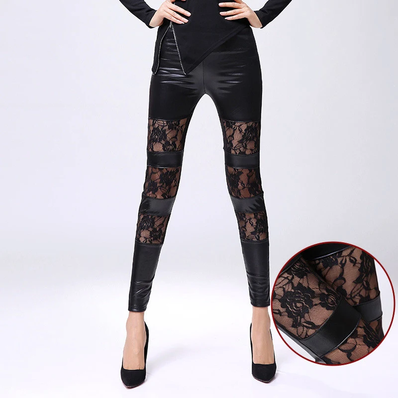 Title 4, Leggings Nove Pontos de Couro PU com Costura de...
