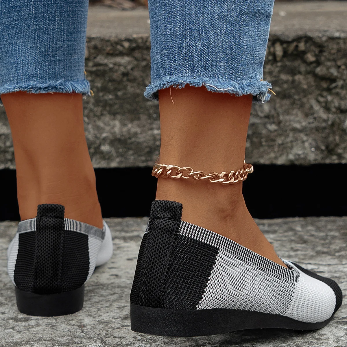 Women's Colorblock Flats Shoes, Flying Woven Breathable Cozy Loafers. Comfortable and stylish footwear for everyday wear — photo 2