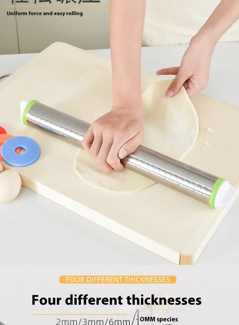 Stainless steel adjustable thickness kitchen rolling pin, easily roll dough, fondant, and more to your desired thickness — photo 13