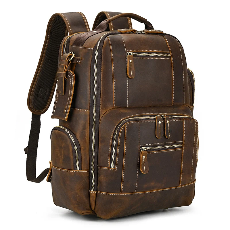 Mochila Retro Masculina Estudante Couro Grande Capacidade Bolsa Escolar Confortável e Espaçosa Perfeita para Livros e Laptop Estilo Vintage Durável — foto 1