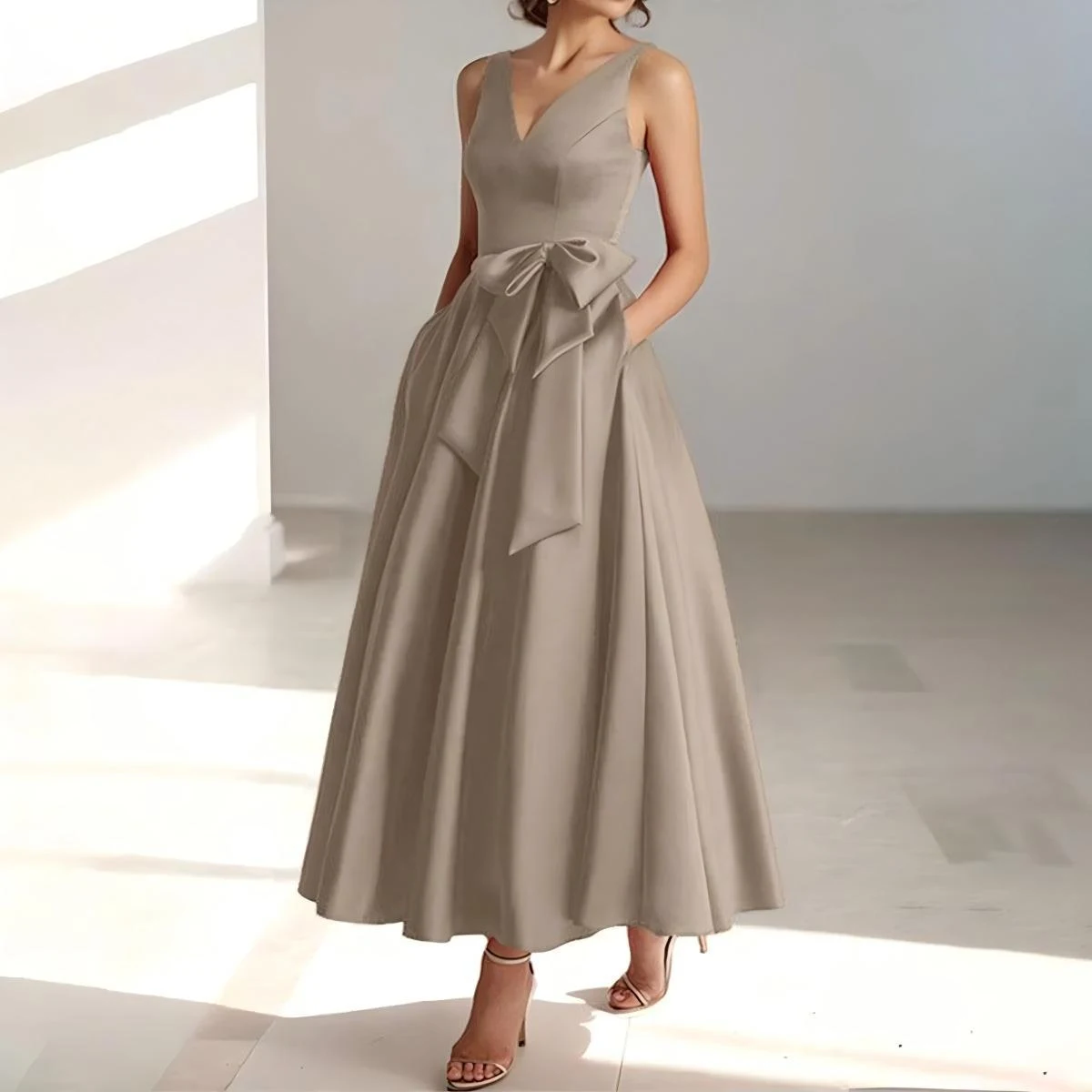 Vestido socialite com decote em V, modelador, para anfitriã de festa de aniversário, uso diário, slim e confortável. — foto 2
