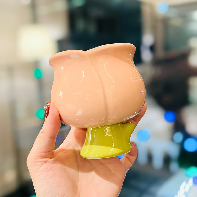 Title 4, Beautiful Tulip Peach Ceramic Water Cup With Sp...