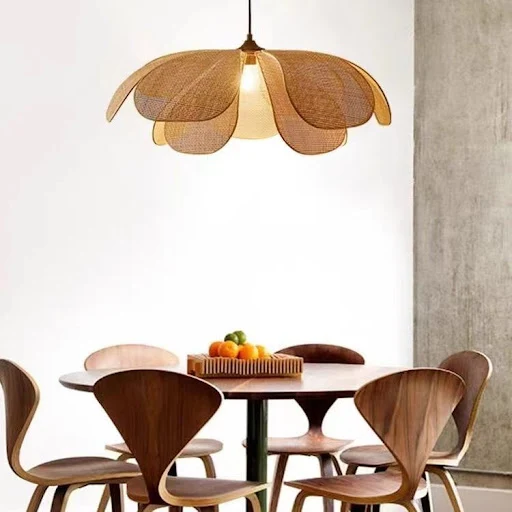 Title 4, Lustre artesanal de rattan com pétalas, criativ...