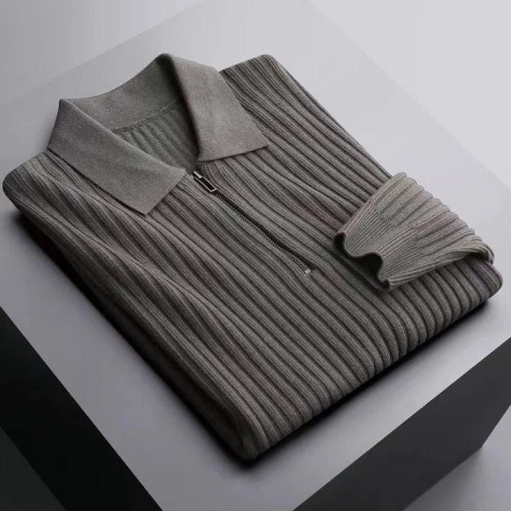 Men's Flip Collar Warm Pit Stripe Sweater. A cozy winter essential, this sweater offers warmth, comfort, and a stylish d — photo 3