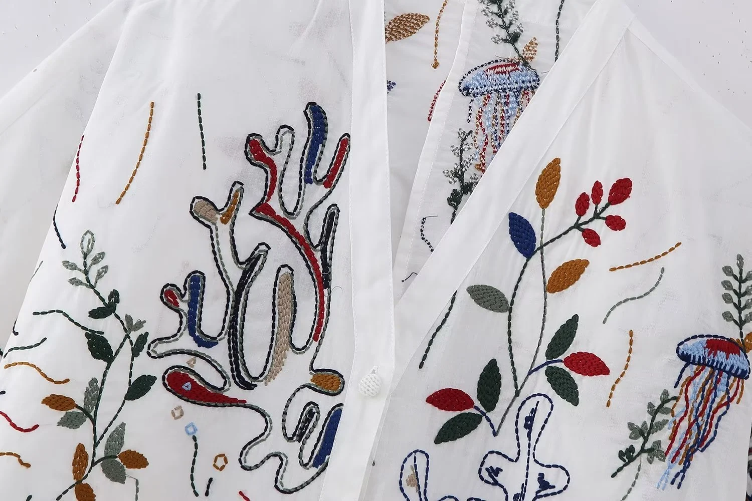Title 13, V-neck Embroidered Breasted Shirt and High Wais...