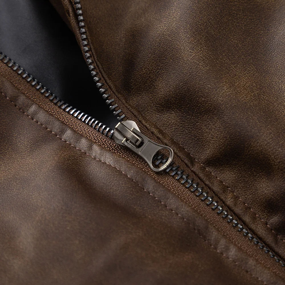 Jaqueta de couro PU espessada estilo rock para homens, casaco de motoqueiro resistente ao vento, quente e elegante, ideal para outono e inverno, design moderno. — foto 9