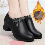 Mother Shoes Winter Leather Shoes Mid-heel Thick Heel Comfortable and Stylish Winter Footwear for Warmth and Everyday El — photo 1