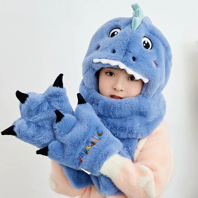 Conjunto de chapéu e cachecol de dinossauro quentinho, ideal para o inverno. Mantenha as crianças aquecidas e estilosas com este traje adorável. — foto 3